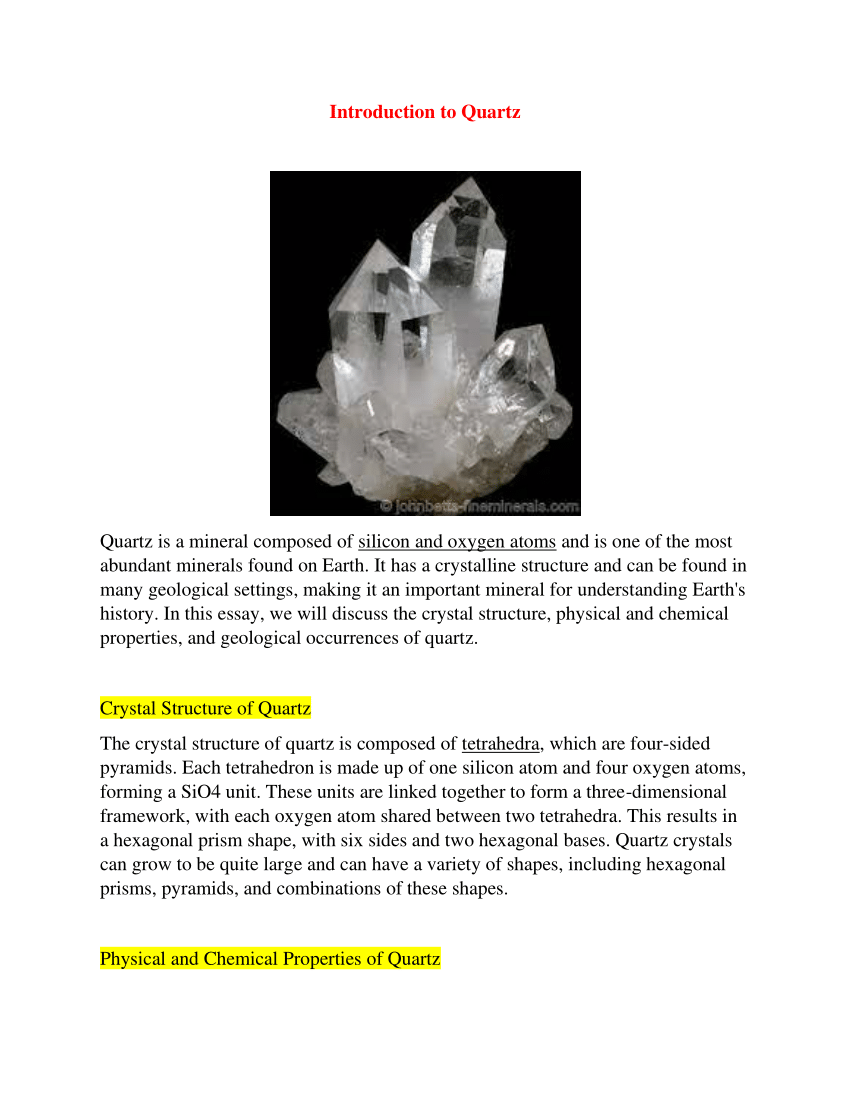 Perspectives on the Utilization of Quartz