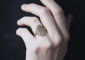 Ebba Goring 18ct Fairtrade yellow gold and ethically sourced diamond Knit ring