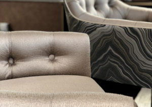 Luxurious agate-inspired chairs at the Savvy+Sand Mayfair boutique