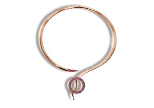 Cristina Cipolli rose gold vermeil Snaketric collar set with pink sapphires