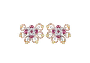 Satta Maturi 18ct rose gold, diamond, pearl and rubellite Firewheel Flower earrings