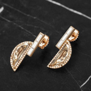 Monique Péan recycled 18ct gold and diamond earrings with crescent champagne diamonds 
