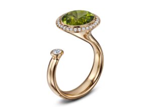 Andrew Geoghegan 18ct rose gold Satellite open ring set with peridot and diamonds
