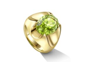 Liv Luttrell 18ct yellow gold Spear Tip ring set with 3.94ct Fuli Gemstones peridot
