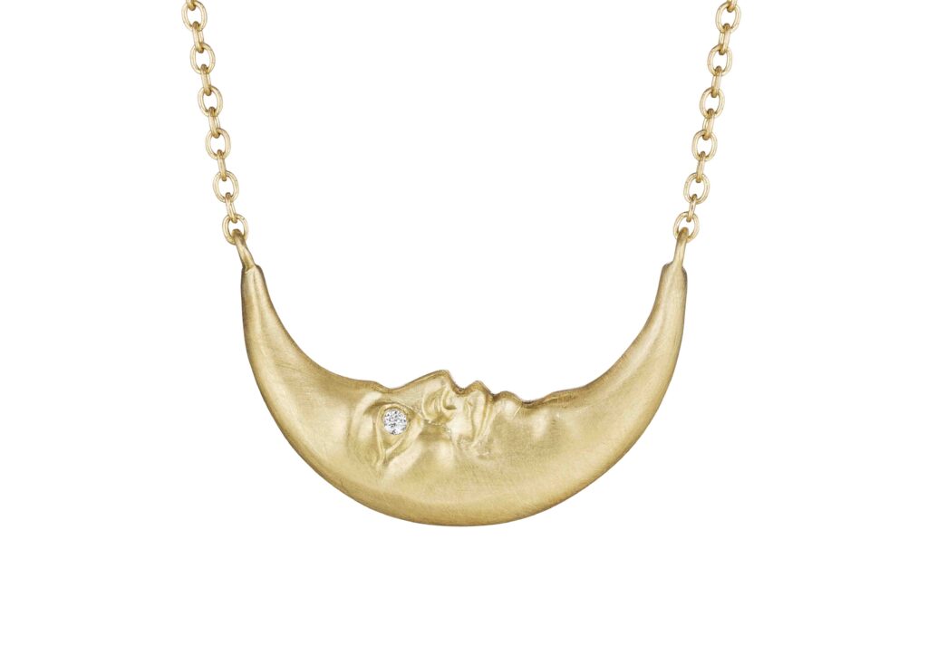 Anthony Lent 18ct yellow gold and diamond Crescent Moonface necklace