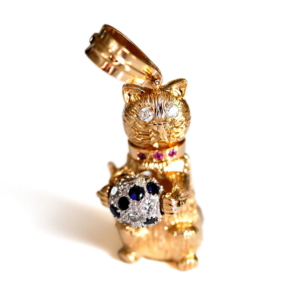 Baroque Rocks articulated gold cat pendant at The Jewellery Cut Shop