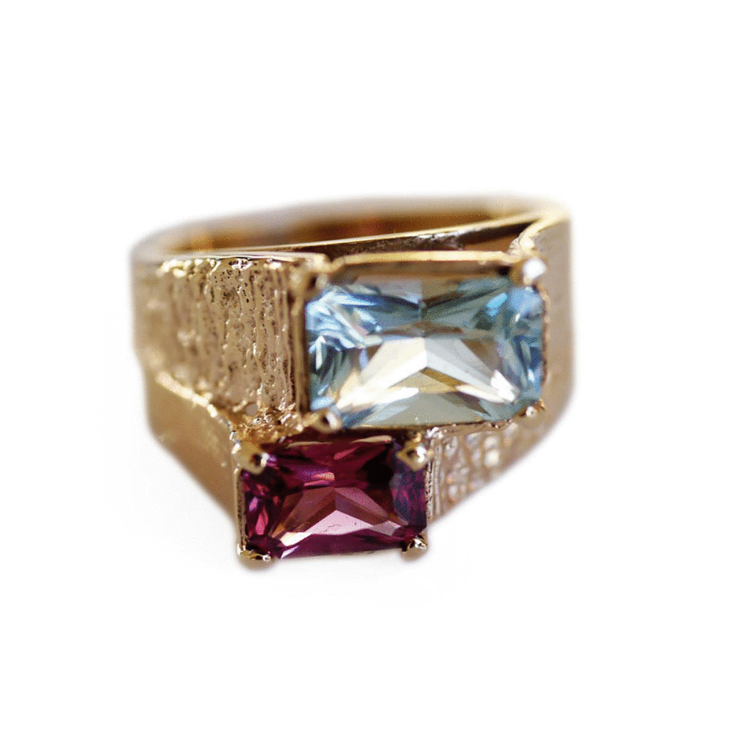 Baroque Rocks vintage gold, aquamarine and pink garnet Astounding ring at The Jewellery Cut Shop