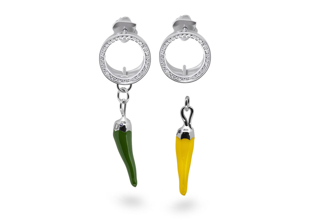 Drutis 18ct white gold, diamond and enamel Chilli charms at The Jewellery Cut Shop