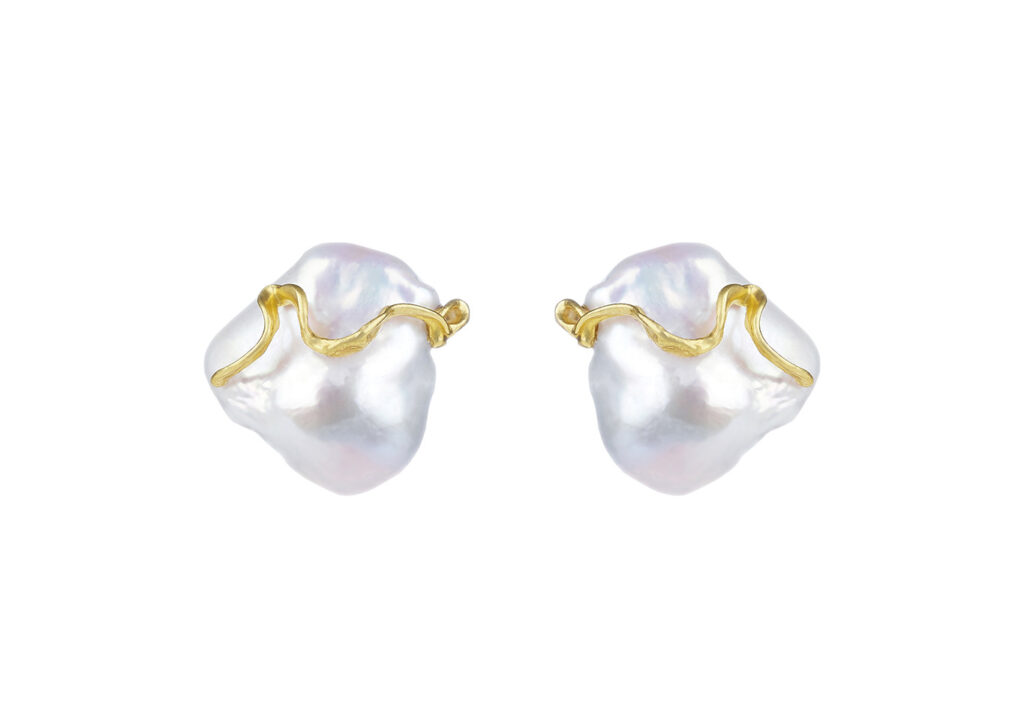 Deborah Blyth baroque pearl and gold vermeil Delphin stud earrings