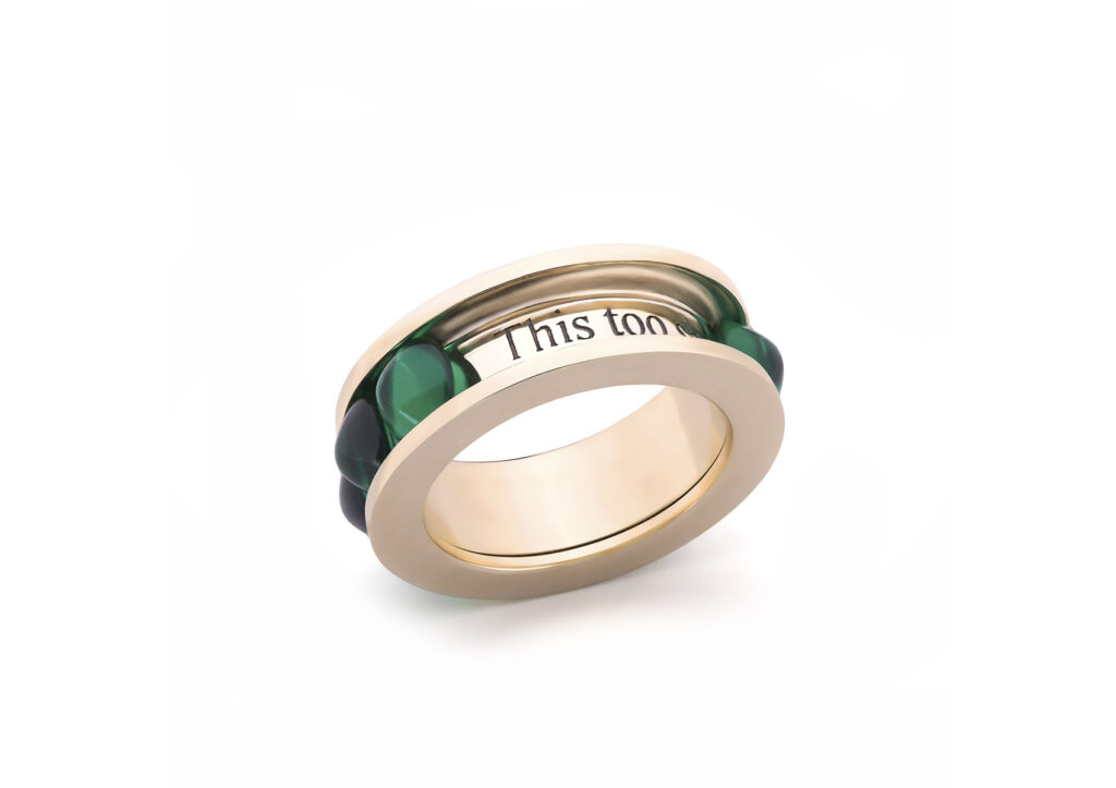 Drutis Jewellery gold, platinum and lab-grown emerald Soloman's ring