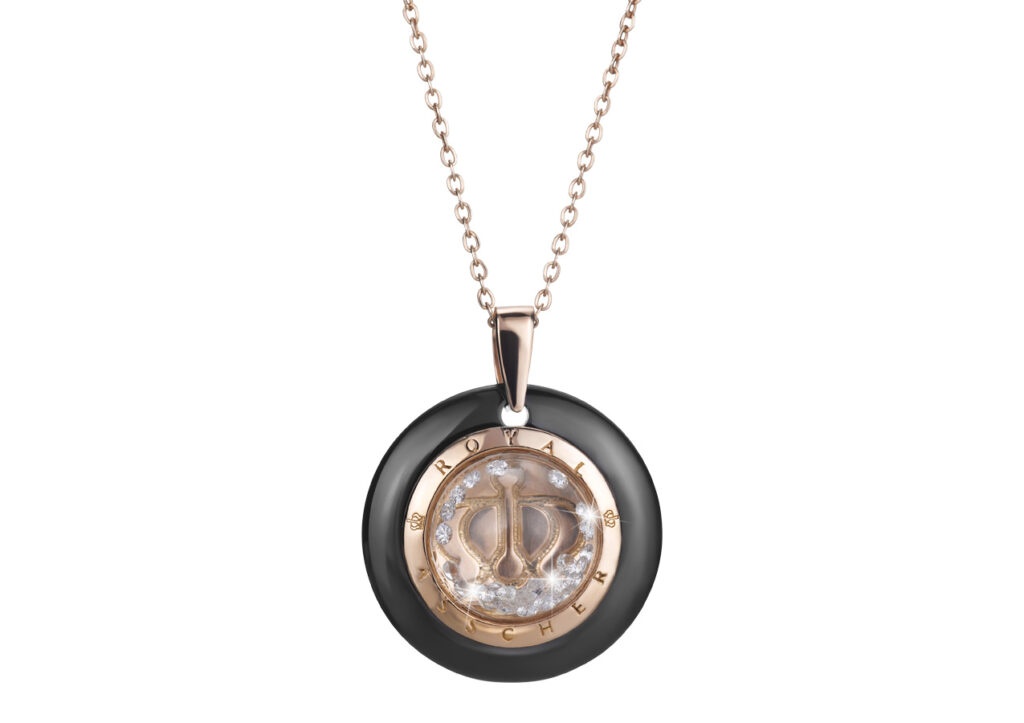 Royal Asscher rose gold, black ceramic and. floating diamond Stellar neecklace at The Jewellery Cut Shop