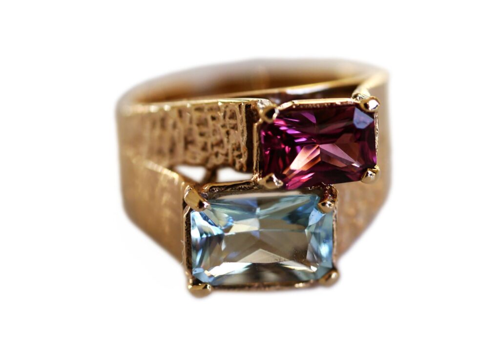 Baroque Rocks vintage gold, aquamarine and pink garnet Astounding ring