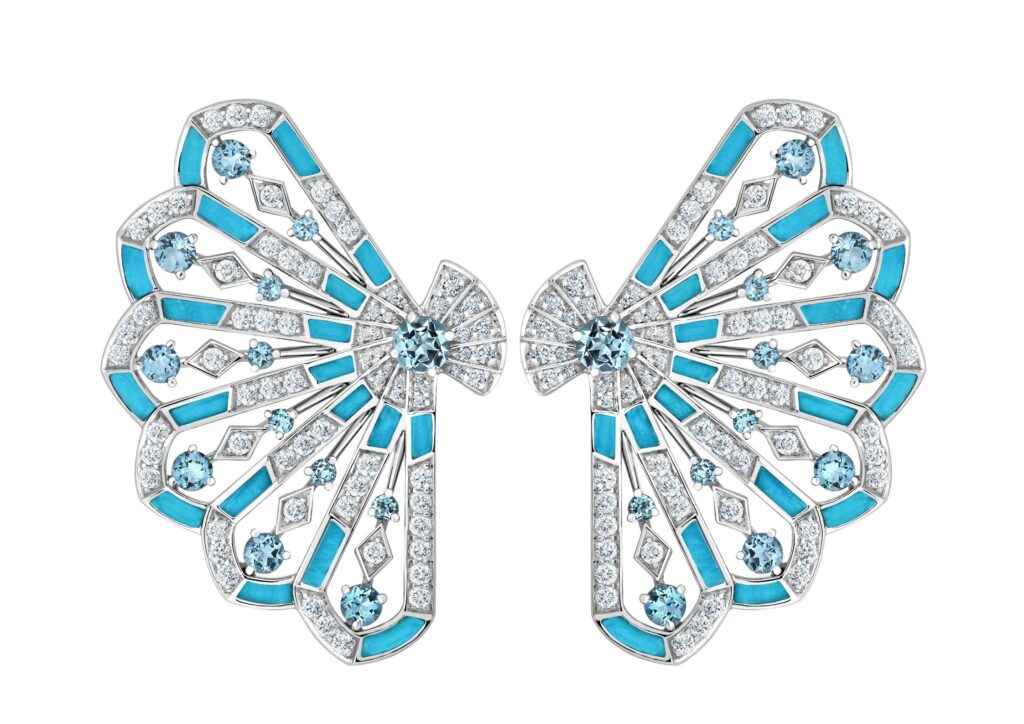 Garrard 18ct gold, aquamarine, diamond and turquoise inlay Fanfare Symphony earrings