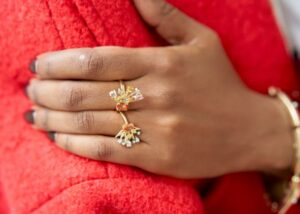 Le Ster 18ct yellow and wihte gold Zadie rings set with fancy coloured sapphires and diamonds